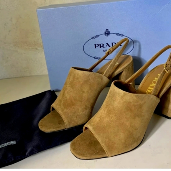 Prada Shield Suede Calzature Donna Camoscio Sling heels sz. 37/ 6.5 - Picture 16 of 16